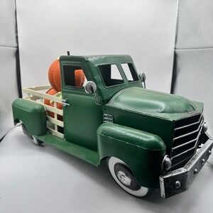 Vintage Style Green‎ Metal Truck with Pumpkins Fall Harvest Decor Rustic